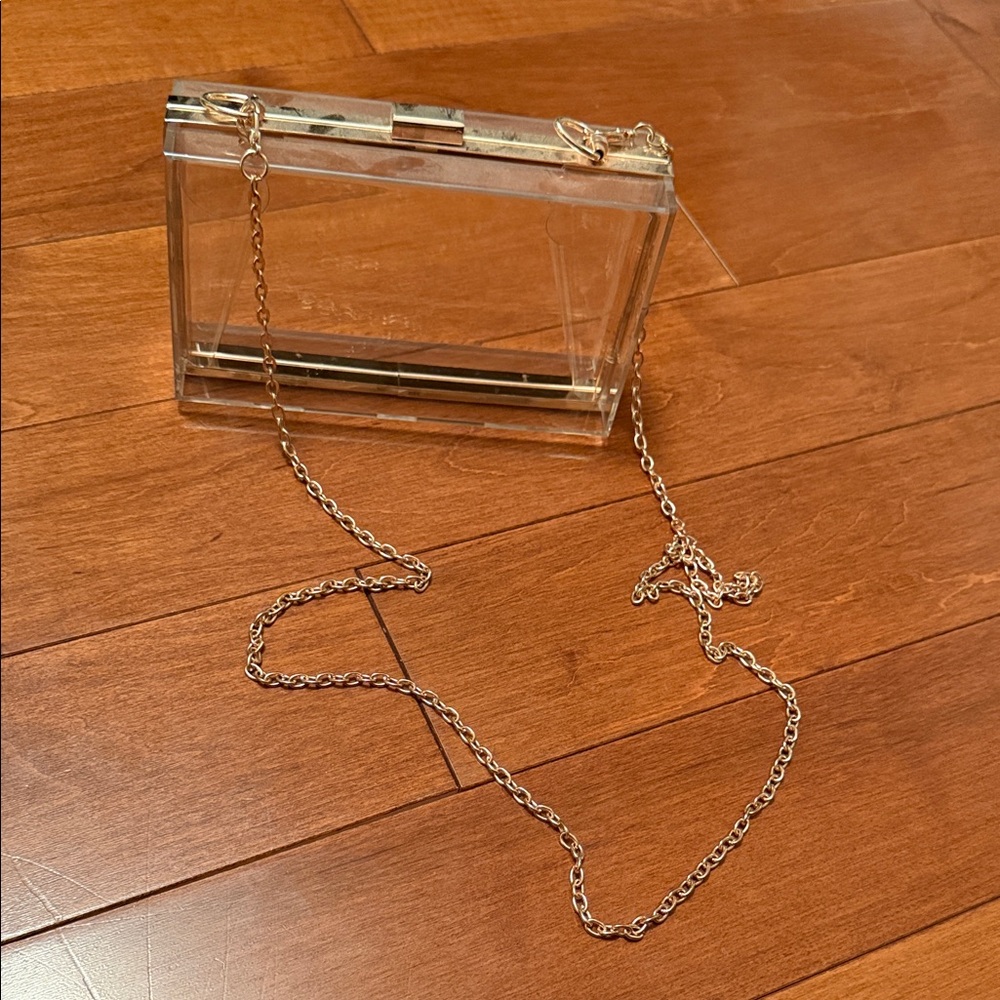 Clear Acrylic Box Clutch with Rose Gold Chain